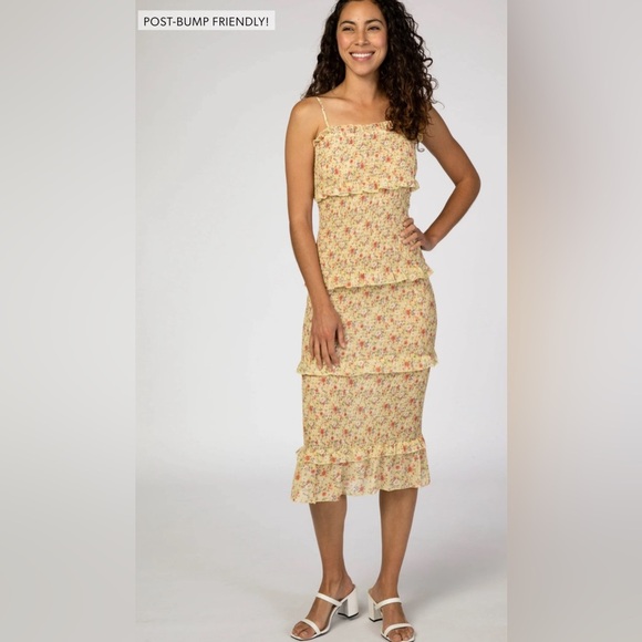 Pinkblush floral smocked bodycon midi dress nwot - Picture 4 of 14